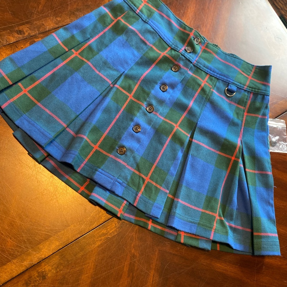 SO Blue & Green Plaid Mini Skirt with Red Accents